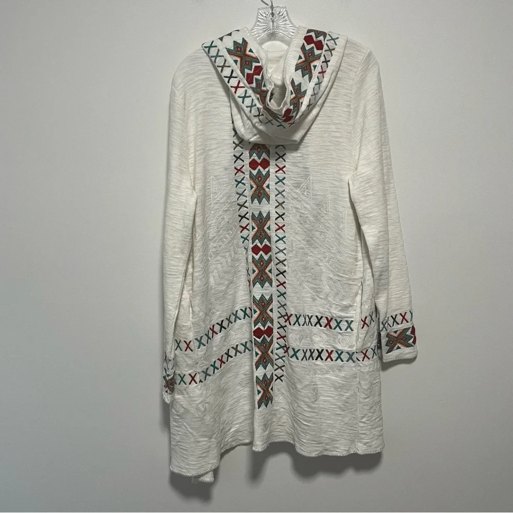 Paparazzi Embroidered Long Hooded Cardigan Open Jacket Large